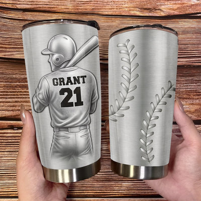 Personalized baseball tumbler with player name and number - custom gift for baseball lover
