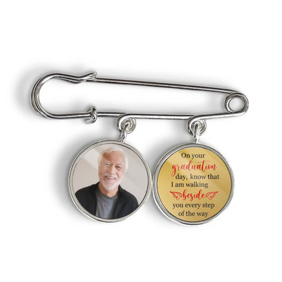 Remembering You On Graduation Day - Personalized Lapel Pin, Custom Gift With Photo Charms, Graduation Walking Beside You Every Step, Graduation Day Memorial