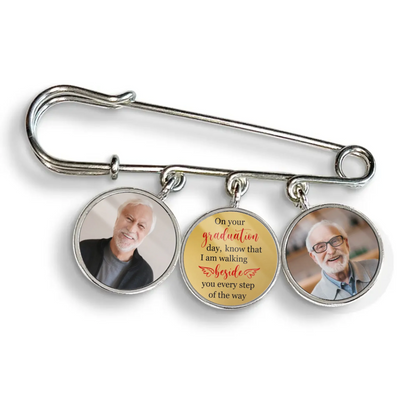 Remembering You On Graduation Day - Personalized Lapel Pin, Custom Gift With Photo Charms, Graduation Walking Beside You Every Step, Graduation Day Memorial