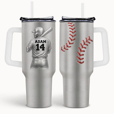 Baseball Player With Name & Number - Personalized Tumbler, Gift For Baseball Lover