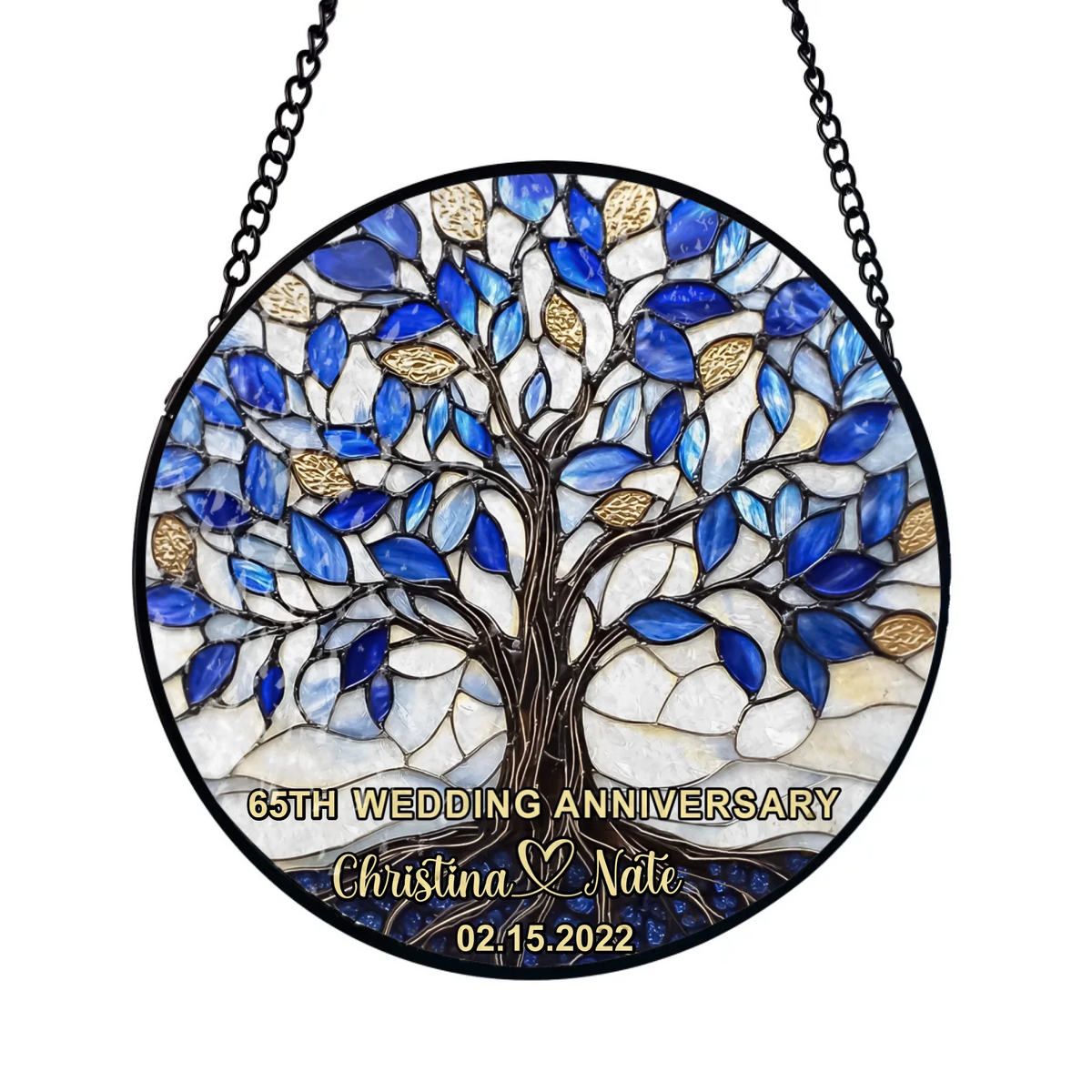 Anniversary Tree of Life - Personalized Window Stained Glass, Hanging Suncatcher, Wedding Anniversary Gift