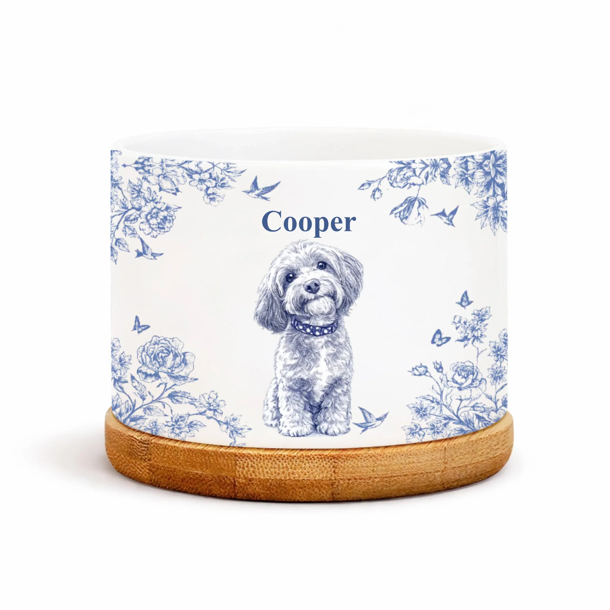 Toile De Jouy Flower Pet Photo - Personalized Plant Pot, Gift For Pet Lovers, Drawing Portrait From Photo