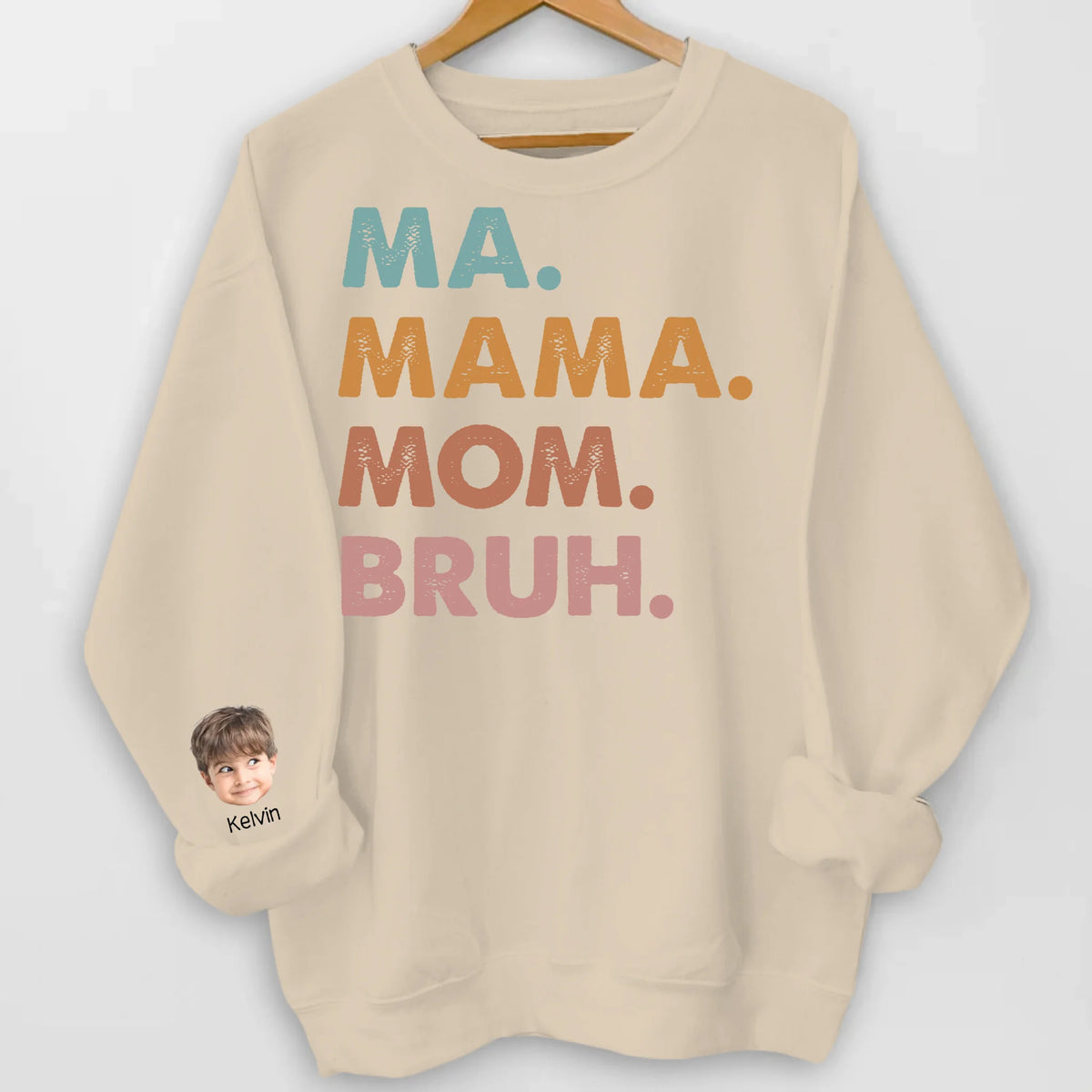 Mama Mom Bruh - Personalized Sleeve Print Sweatshirt, Funny Mama Shirt, Funny Gift Custom Photo