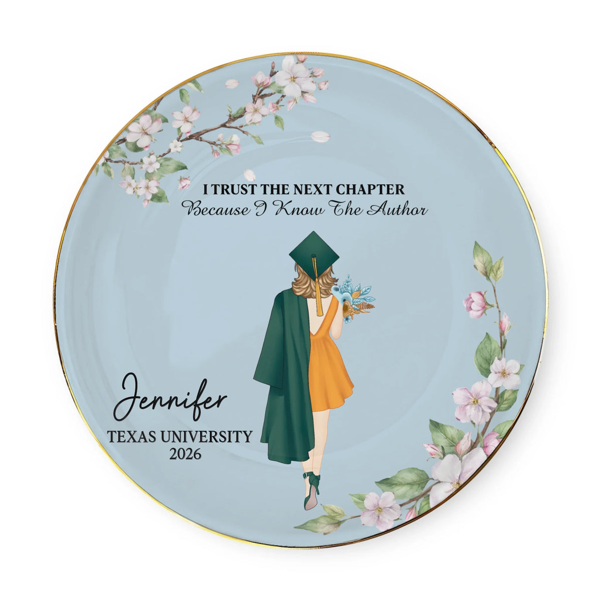 Her Story Is Just Beginning - Personalized Jewelry Dish, Graduation Plate, Elegant Keepsake Gift For Her, Heartfelt Gift For Graduate
