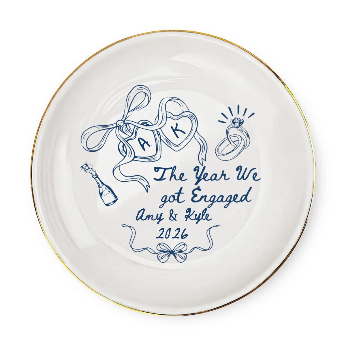 The Day We Got Married - Personalized Jewelry Dish, Custom Name &amp; Date Engagement Ring Dish