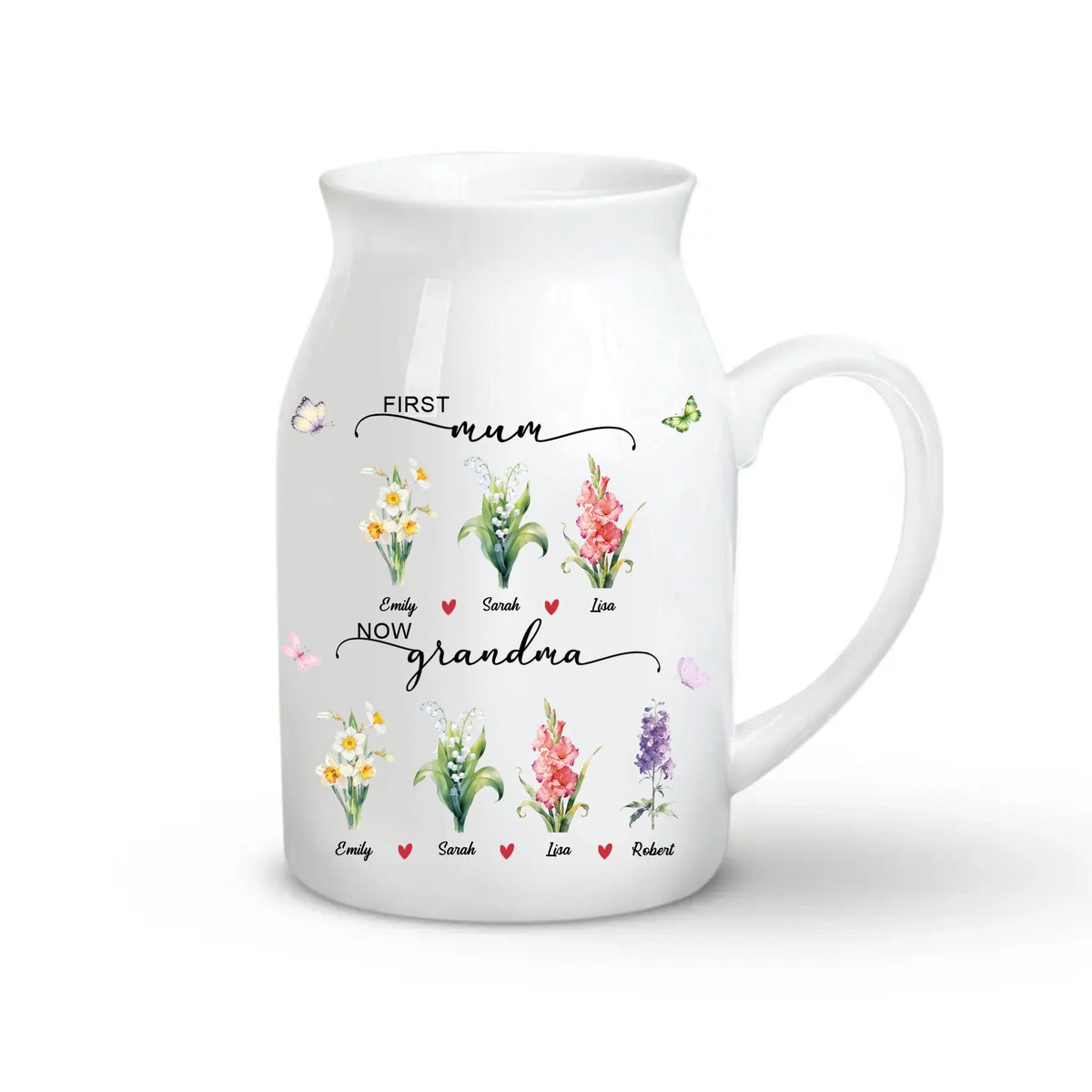 First Mom Now Grandma A Love That Grew With Every Child - Personalized Flower Vase, With Custom Kids Names, Gift For Mom, Grandma