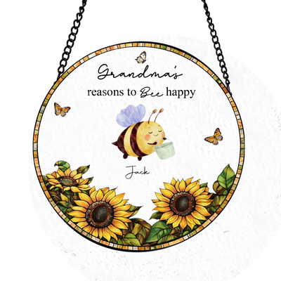 Nana's Reasons To Bee Happy - Personalized Window Stained Glass, Custom Mother's Day Gift for Mom/Grandma