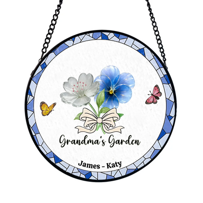 Where Grandma’s Love Shines Through Every Flower - Personalized Window Stained Glass, Gift For Grandma, Floral Gift For Mother's Day