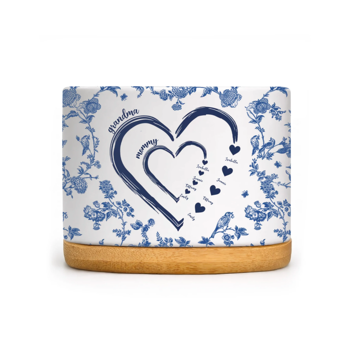 A Circle Of Love, Passed Through Generations - Personalized Plant Pot, Gift For Mom &amp; Grandma, Toile De Jouy Style Ceramic Flower Pot, Mother's Day Gift