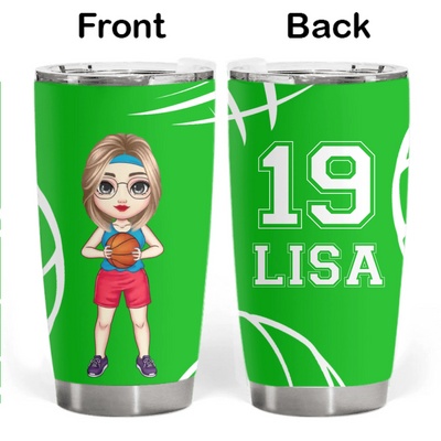 Basketball Volleyball Cartoon Character - Personalized Tumbler, Funny Gift for Basketball Volleyball Cartoon Player, Sports Gift