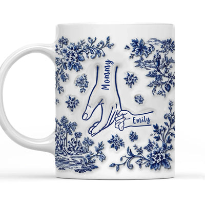 Mom We Love You - Personalized 3D Inflated Effect Mug, Gift For Mom, Grandma, Mom Holding Her Kids Hands, Toile De Jouy Floral Mug