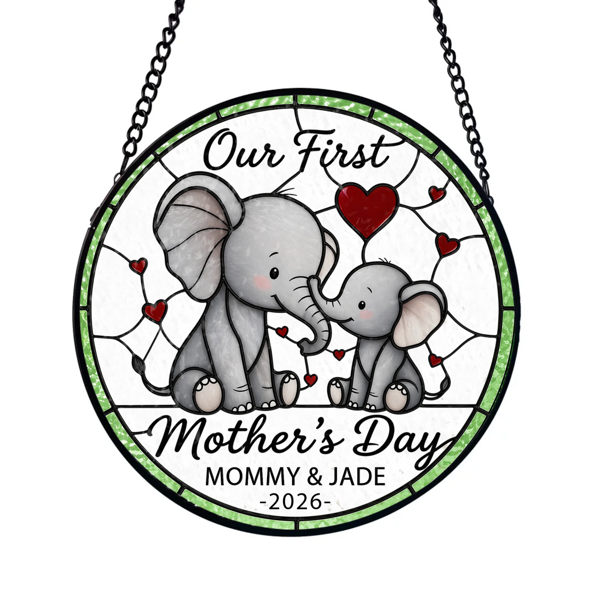 Mom &amp; Baby Elephant  - Personalized Window Stained Glass, Gift For Grandma, Gift For Mother's Day, First Mother’s Day Gift for Mommy &amp; Baby