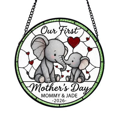 Mom & Baby Elephant  - Personalized Window Stained Glass, Gift For Grandma, Gift For Mother's Day, First Mother’s Day Gift for Mommy & Baby