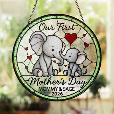 Mom & Baby Elephant  - Personalized Window Stained Glass, Gift For Grandma, Gift For Mother's Day, First Mother’s Day Gift for Mommy & Baby