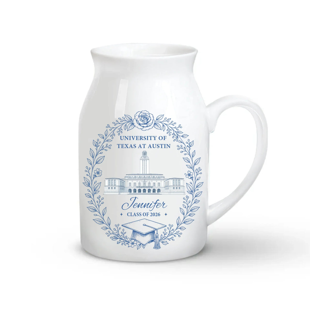 University College Portrait - Personalized Flower Vase, Graduation Ceramic Vase, Class of 2026 Graduation Gift for Daughter
