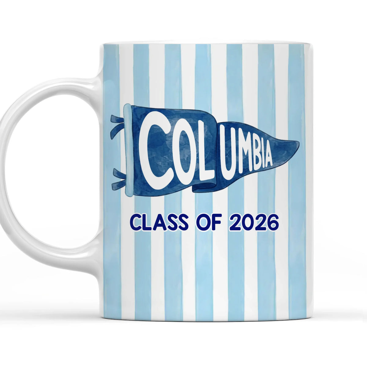 School Pennant Flag - Personalized Mug, Class of 2026 Graduation Gift, College University Pride Spirit Gift, Senior Striped Mug