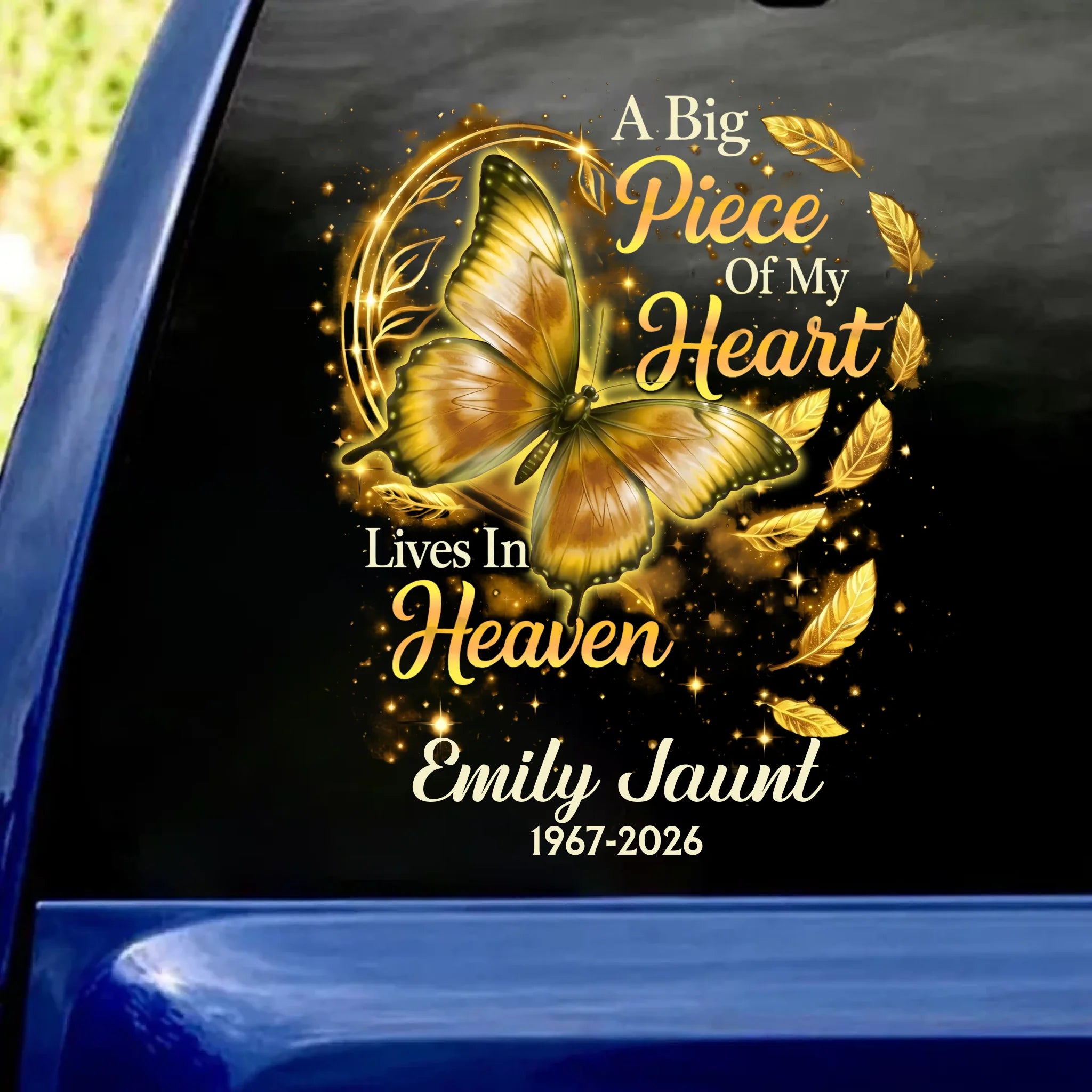 Butterfly Big Piece Of My Heart Lives In Heaven - Personalized Decal, Memorial Gift For Loss Of Loved One