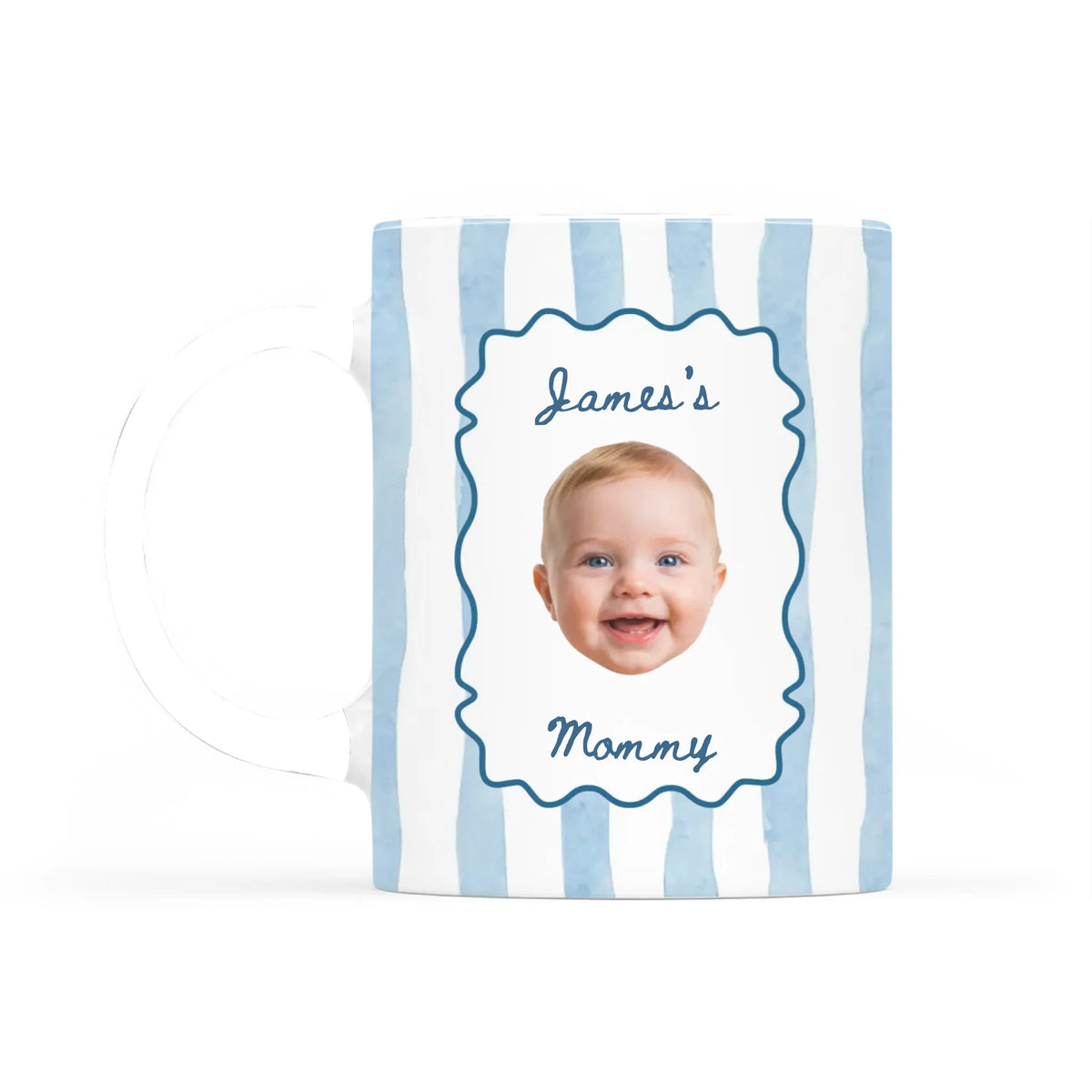 A Tiny Face, A Lifetime Of Love - Personalized Mug, Gift For Mom, Custom Photo Keepsake, Minimalist Pastel Color Stripe Design