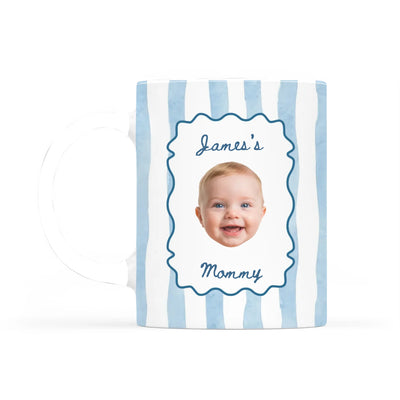 A Tiny Face, A Lifetime Of Love - Personalized Mug, Gift For Mom, Custom Photo Keepsake, Minimalist Pastel Color Stripe Design