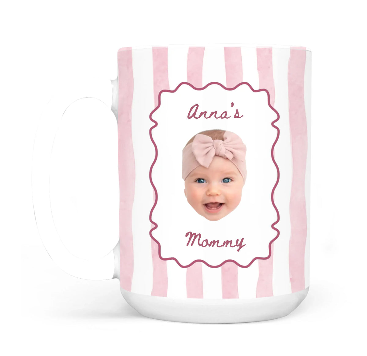 A Tiny Face, A Lifetime Of Love - Personalized Mug, Gift For Mom, Custom Photo Keepsake, Minimalist Pastel Color Stripe Design