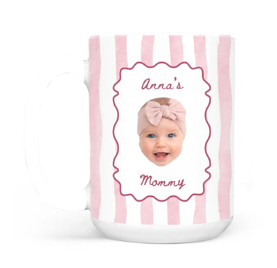 A Tiny Face, A Lifetime Of Love - Personalized Mug, Gift For Mom, Custom Photo Keepsake, Minimalist Pastel Color Stripe Design
