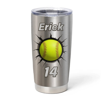 Baseball Built to Break Boundaries - Personalized Tumbler, Custom Name & Number Baseball Gift, Softball Gift