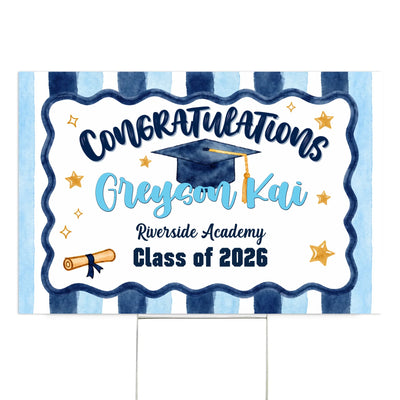 Congratulations On Your Bright Future - Personalized Yard Sign, Grad Gift, Graduation Party Stripes Sign