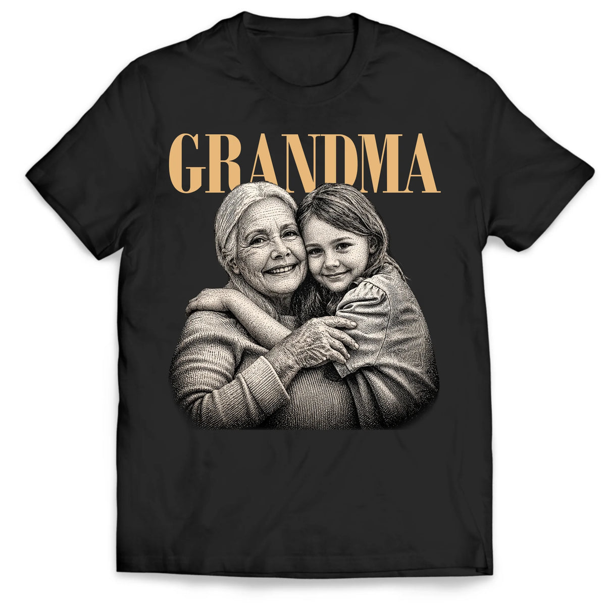 Raised With Love - Personalized T-Shirt, Drawing Portrait From Photo, Gift For Grandma, Mom, mother's Day Gift