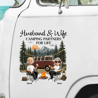 Husband And Wife Camping Partners For Life - Personalized Decal, Gift For Camping Lovers, Camping Decal For Couples, Husband & Wife