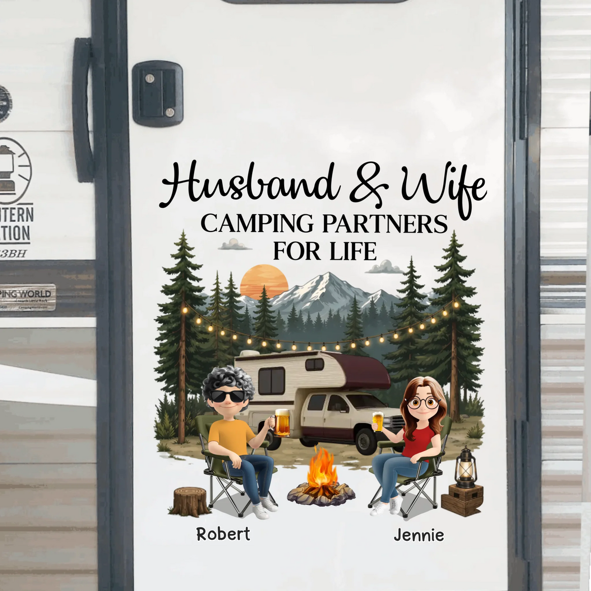 Husband And Wife Camping Partners For Life - Personalized Decal, Gift For Camping Lovers, Camping Decal For Couples, Husband &amp; Wife