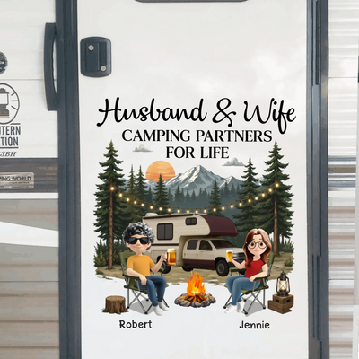Husband And Wife Camping Partners For Life - Personalized Decal, Gift For Camping Lovers, Camping Decal For Couples, Husband & Wife