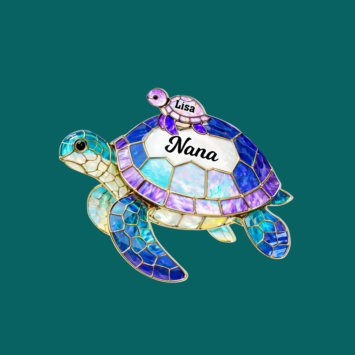 Home is Wherever Nana Is - Personalized Window Hanging Suncatcher, Gift For Mama, Nana, Turtle Family Gift Home Decor