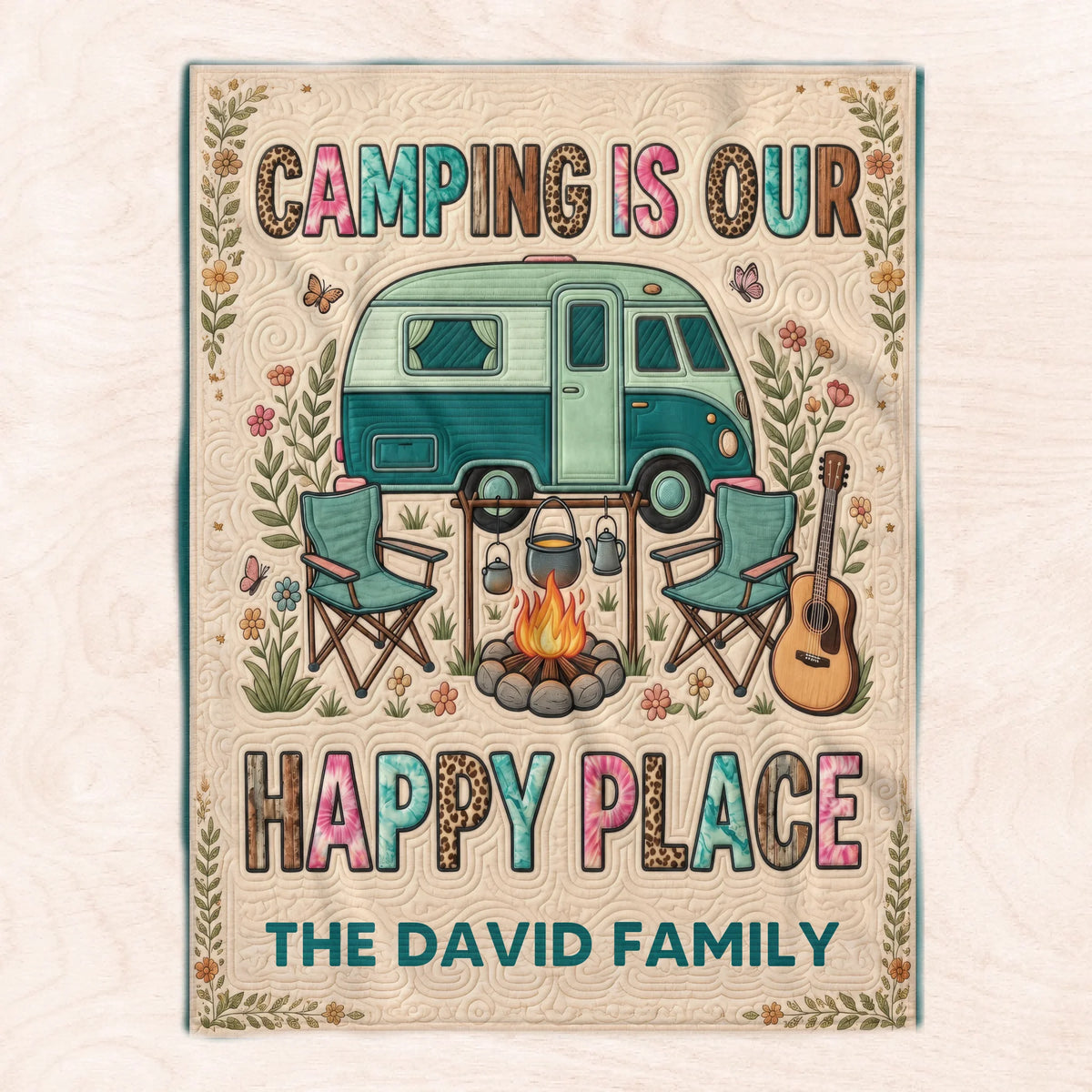 Camping Is My Happy Place - Personalized Blanket, Gift For Camping Lovers, Camping Blanket