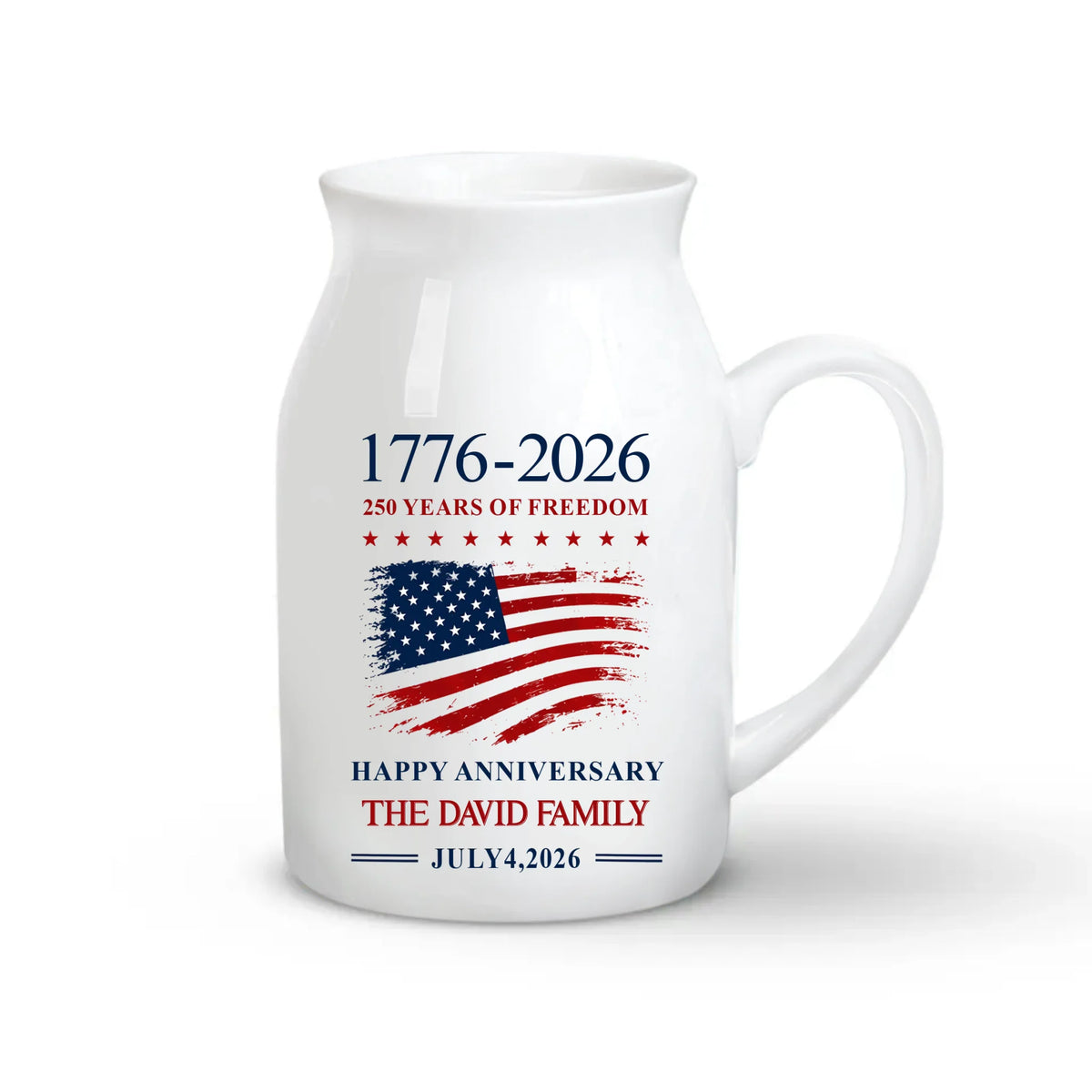 250 Years Of Freedom - Personalized Flower Vase, Custom Family Name USA 250th Anniversary Home Decor, USA Semiquincentennial Gift