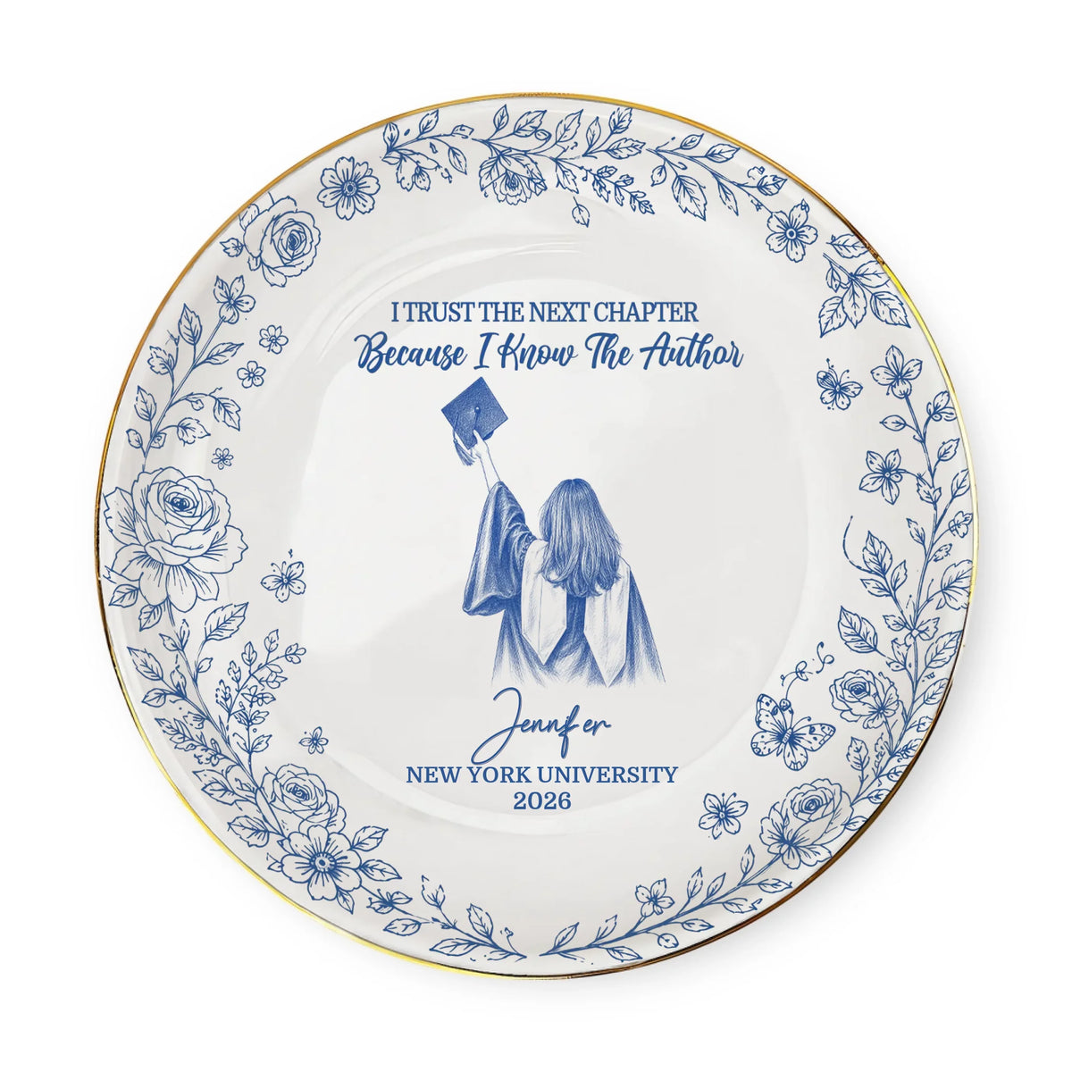 Dreams Earned, Goals Achieved - Personalized Jewelry Dish, Graduation Gift Blue Toile De Jouy Style, Drawing Portrait From Photo