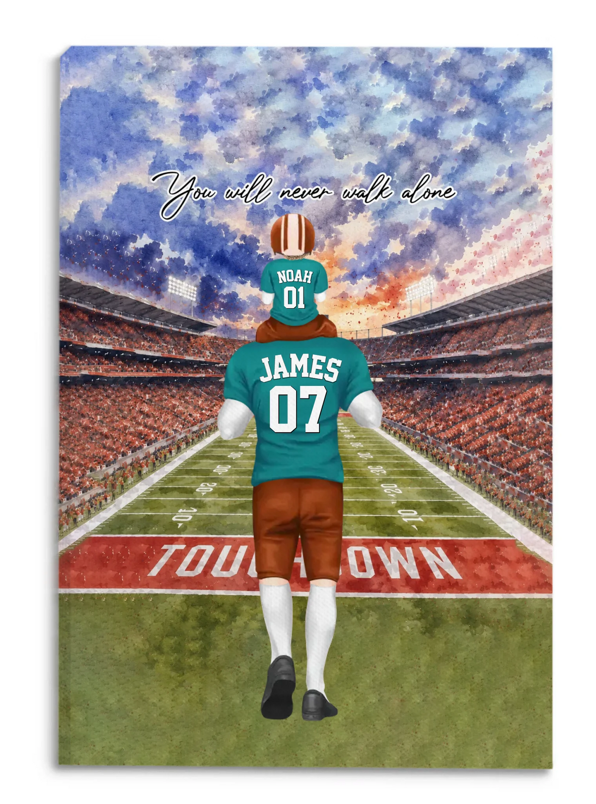 You Will Never Walk Alone - Personalized Canvas, Gift For Football Dad, Football Dad Gift Canvas, Father Daughter Gift, Father Son Gift, Gift for Grandad