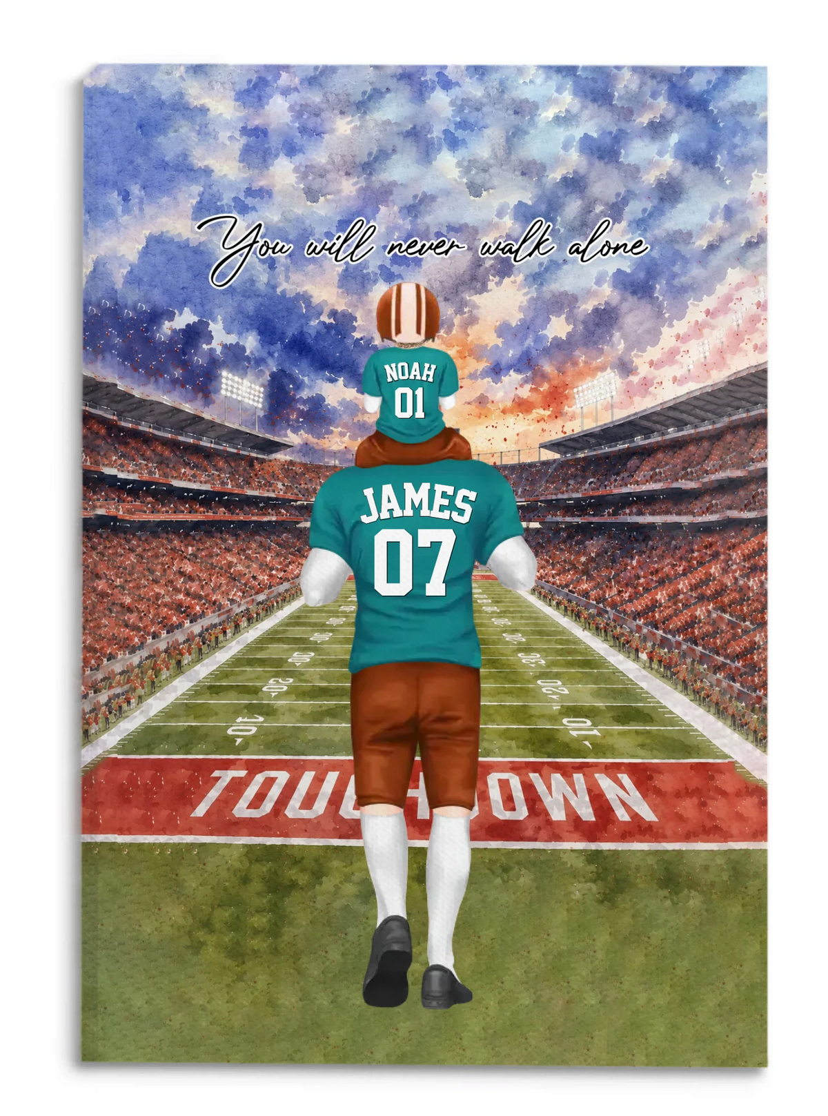 You Will Never Walk Alone - Personalized Canvas, Gift For Football Dad, Football Dad Gift Canvas, Father Daughter Gift, Father Son Gift, Gift for Grandad