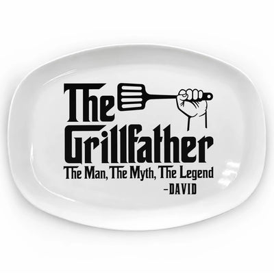 The GrillFather The Man The Myth The Legend - Personalized Platter, Fathers Day Gift BBQ Grilling Plate Gift From Kids