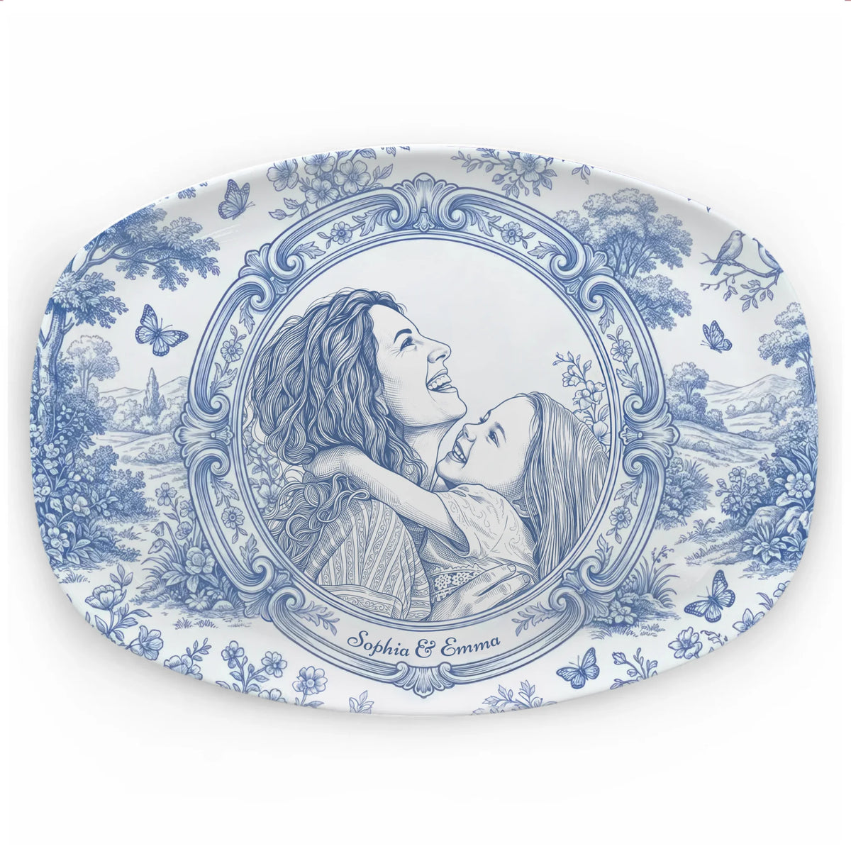 Mom &amp; Kid A Bond That Can’t Be Broken - Personalized Platter, Gift For Mom, Grandma, Drawing Portrait From Photo