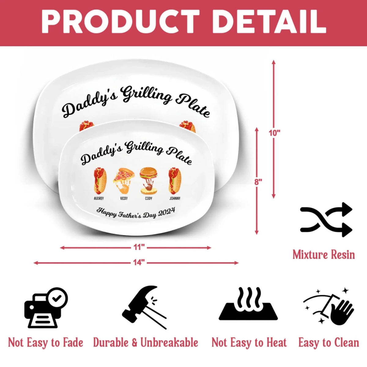 Burger, Hot Dog, Handprint Footprint Grilling - Personalized Custom Platter, Custom Father's Day/Birthday Gift from Kids - PL01