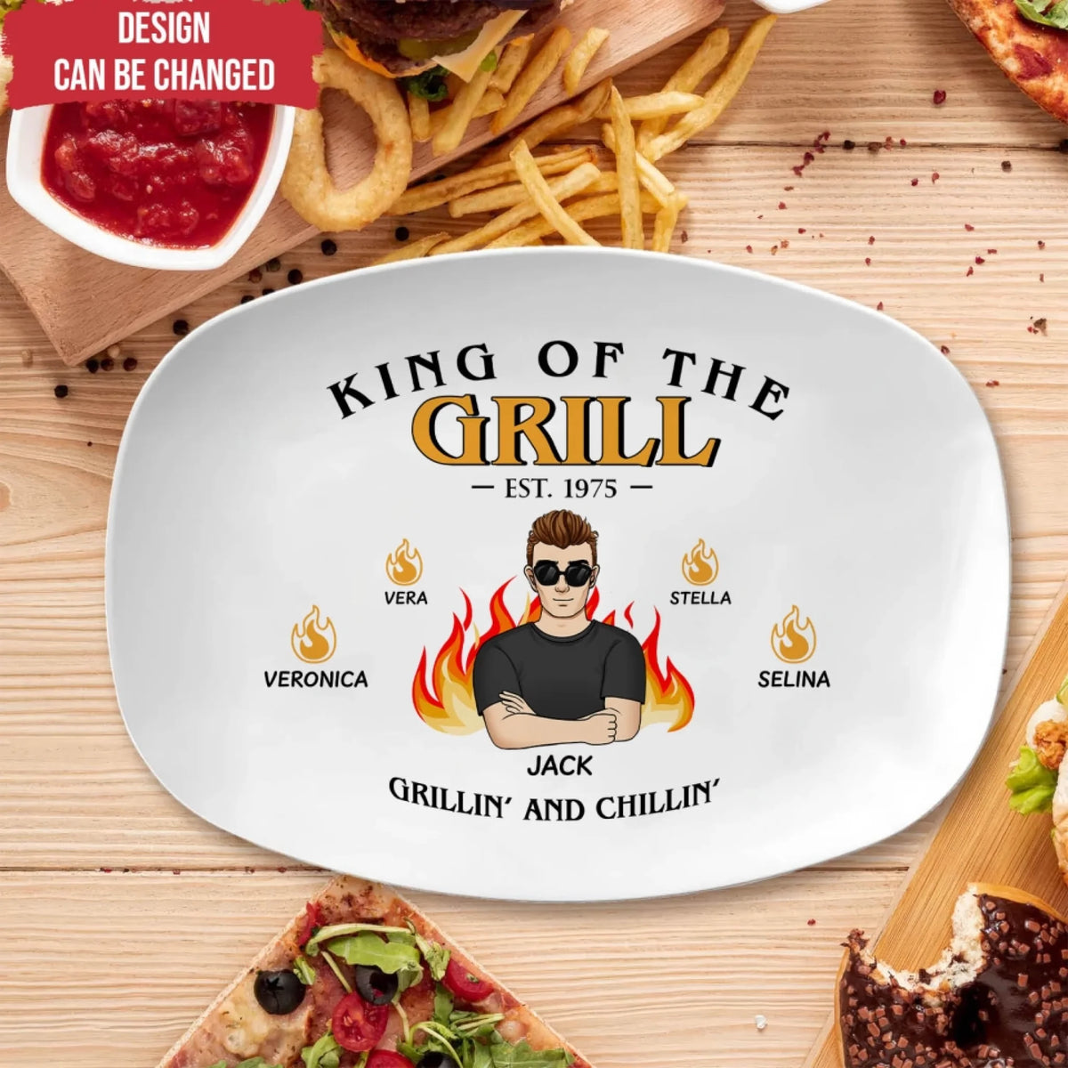 King Of The Grill, Grillin’ And Chillin’ - Personalized Custom Platter, Gift For Dad, Gift For Grandpa - PL06