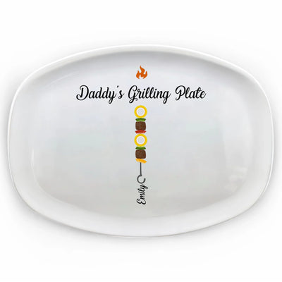 Skewers Daddy's Grilling Plate with Kids Name - Personalized Grill Platter, Gift for Dad/Father/Grandpa - PL04