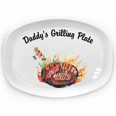 Papa’s Grilling Plate - Personalized Platter, Gift For Dad, Father’s Day Gifts, Custom BBQ Grilling, Grill Plate Gift From Kids, Gifts For Grandpa