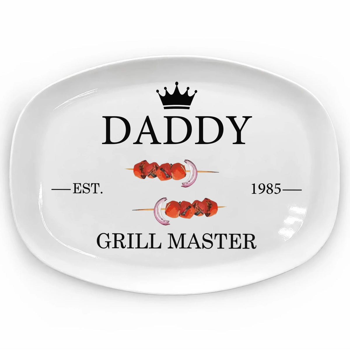 Daddy Grill Master - Personalized Platter, Custom Established Year BBQ Plate, Birthday and Father's Day Gift