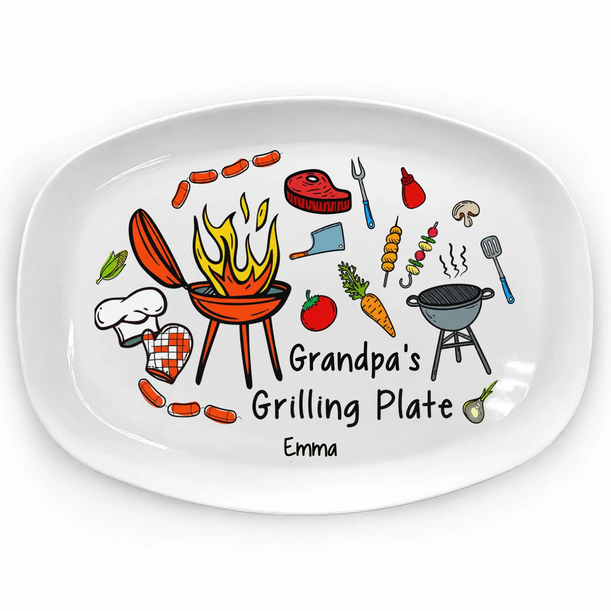 Grandpa’s Grillin’ &amp; Chillin’ Plate - Personalized Platter, Grilling Gift for Dad/Grandpa, Father's Day Gift