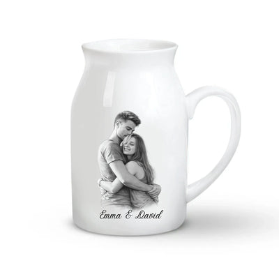 Couple You & Me We Got This - Personalized Flower Vase, Line Portrait Flower Vase, Flower Vase With Couple Photo Drawing, Wedding Anniversary Gift For Her