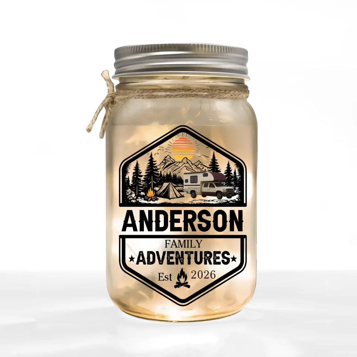 Campfires, Memories &amp; Family Adventures Forever - Personalized Mason Jar Light, Camping For Camping Lovers
