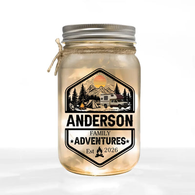 Campfires, Memories & Family Adventures Forever - Personalized Mason Jar Light, Camping For Camping Lovers