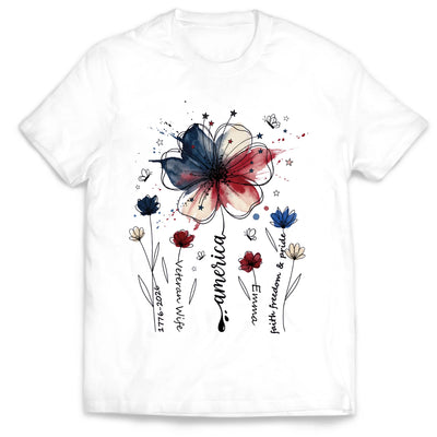 Where Freedom Blooms - Personalized T-Shirt, USA 250th Anniversary Floral Shirt, Patriotic Wildflower Tee