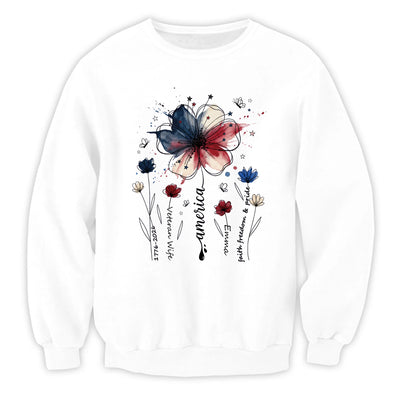 Where Freedom Blooms - Personalized T-Shirt, USA 250th Anniversary Floral Shirt, Patriotic Wildflower Tee